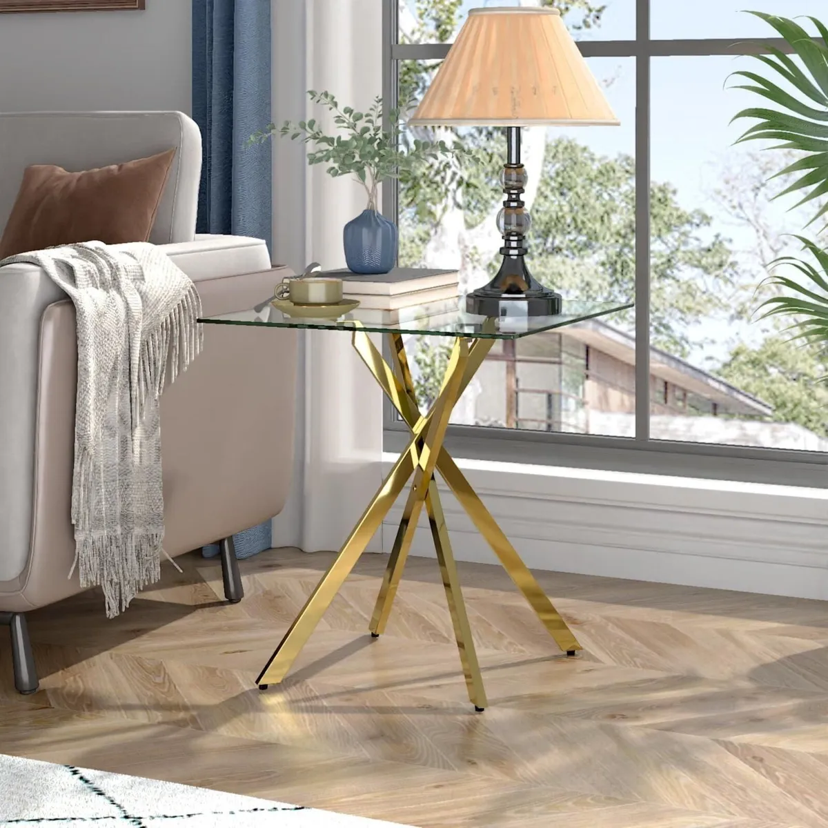 Small Glass Table Sofa Side with Gold Chrome Legs - Image 1