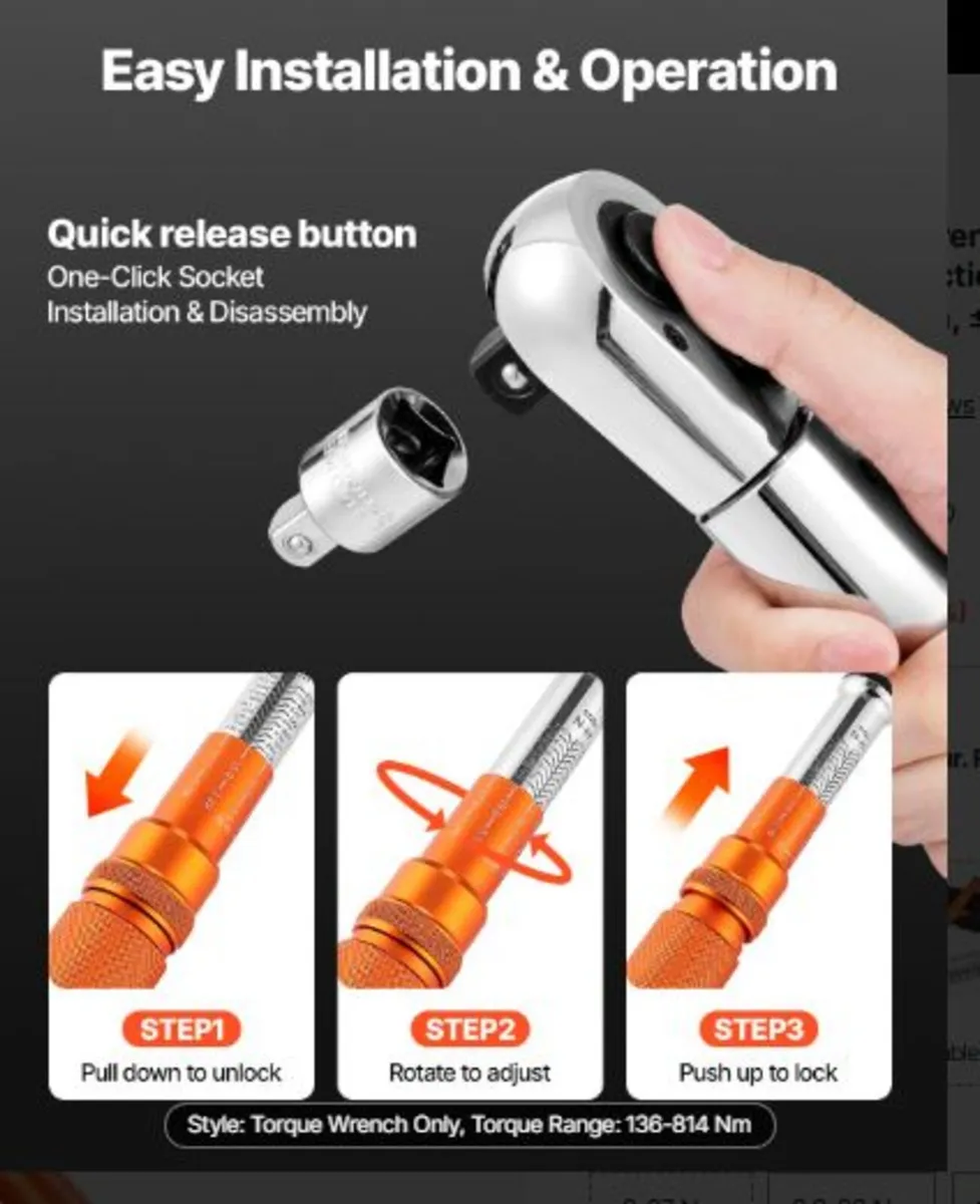 Click Torque Wrench, 3/4 Inch Drive,100-600 lbf-ft - Image 4