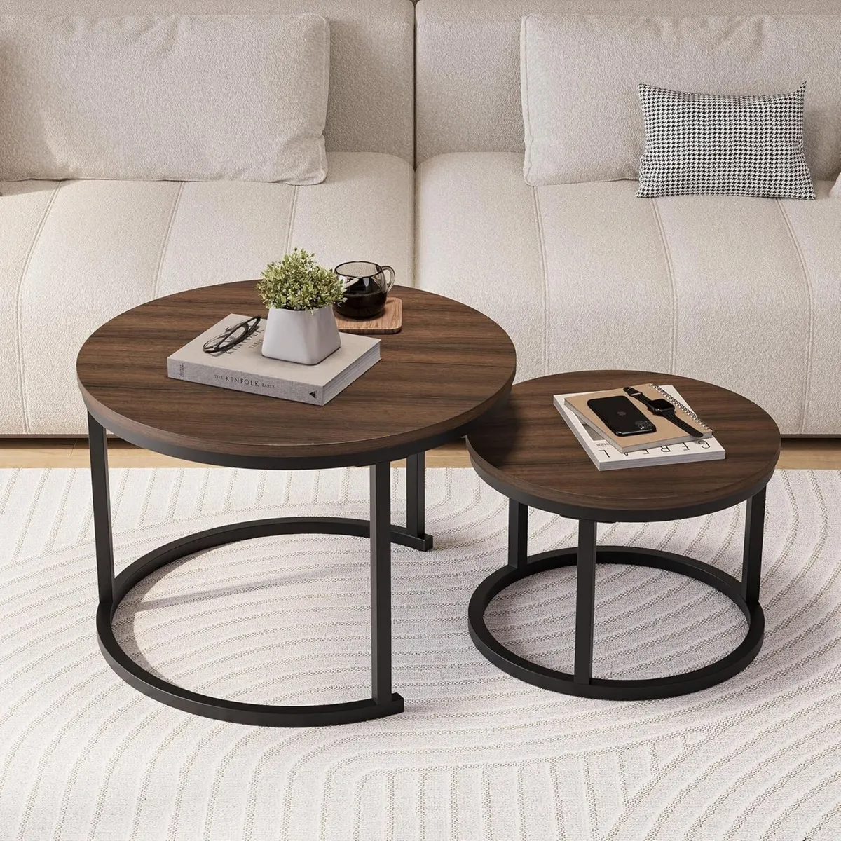 Round Nesting Coffee Table Set of 2 Stacking Sofa - Image 1