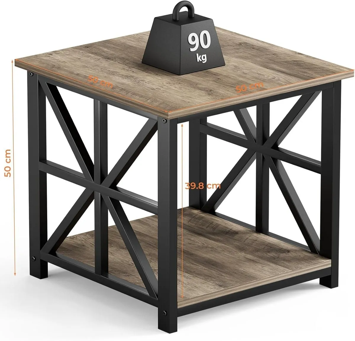 Side Table 50cm End with 2-Tier Storage Shelf - Image 3