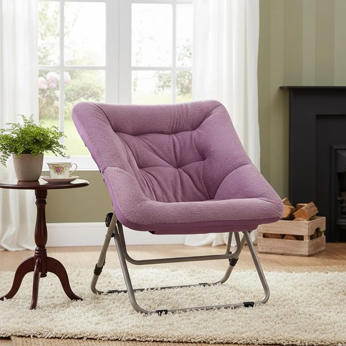 Comfy Saucer Lounge Chair Oversized Foldable Faux - Image 2