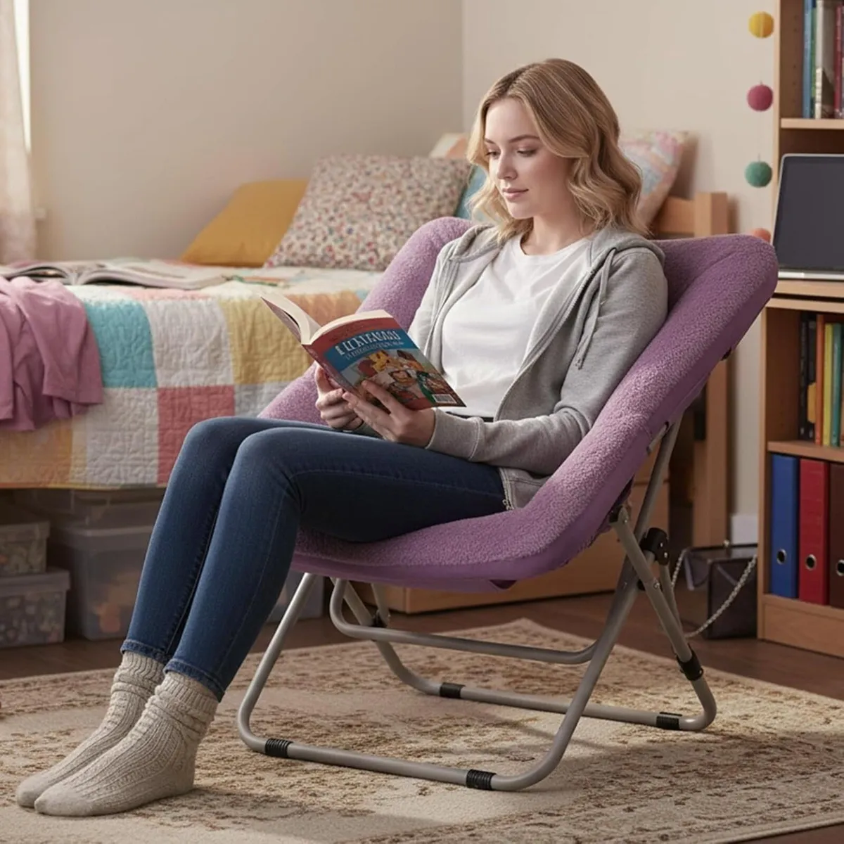 Comfy Saucer Lounge Chair Oversized Foldable Faux - Image 4