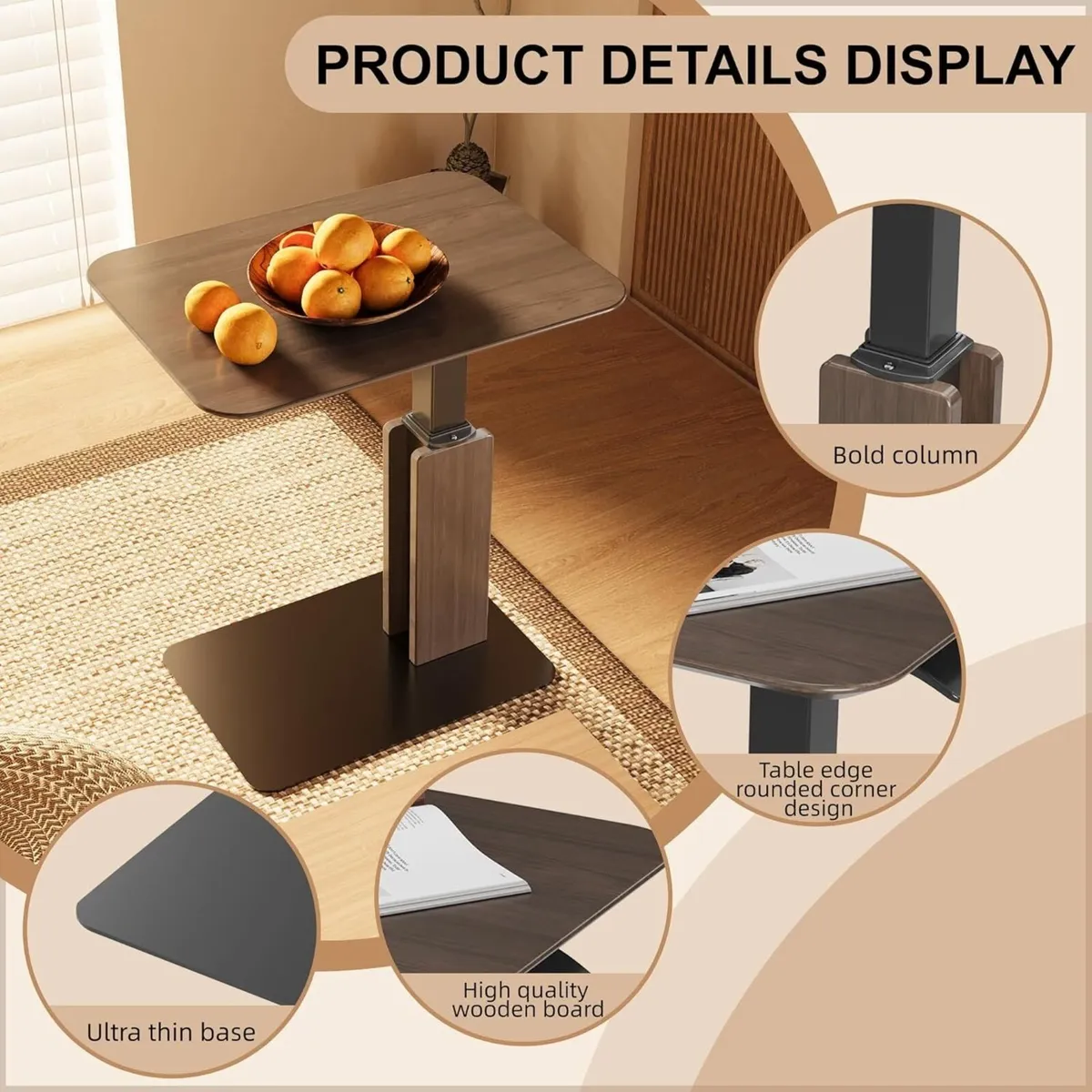 Height Adjustable Low Side Table 38-57cm Gas - Image 3