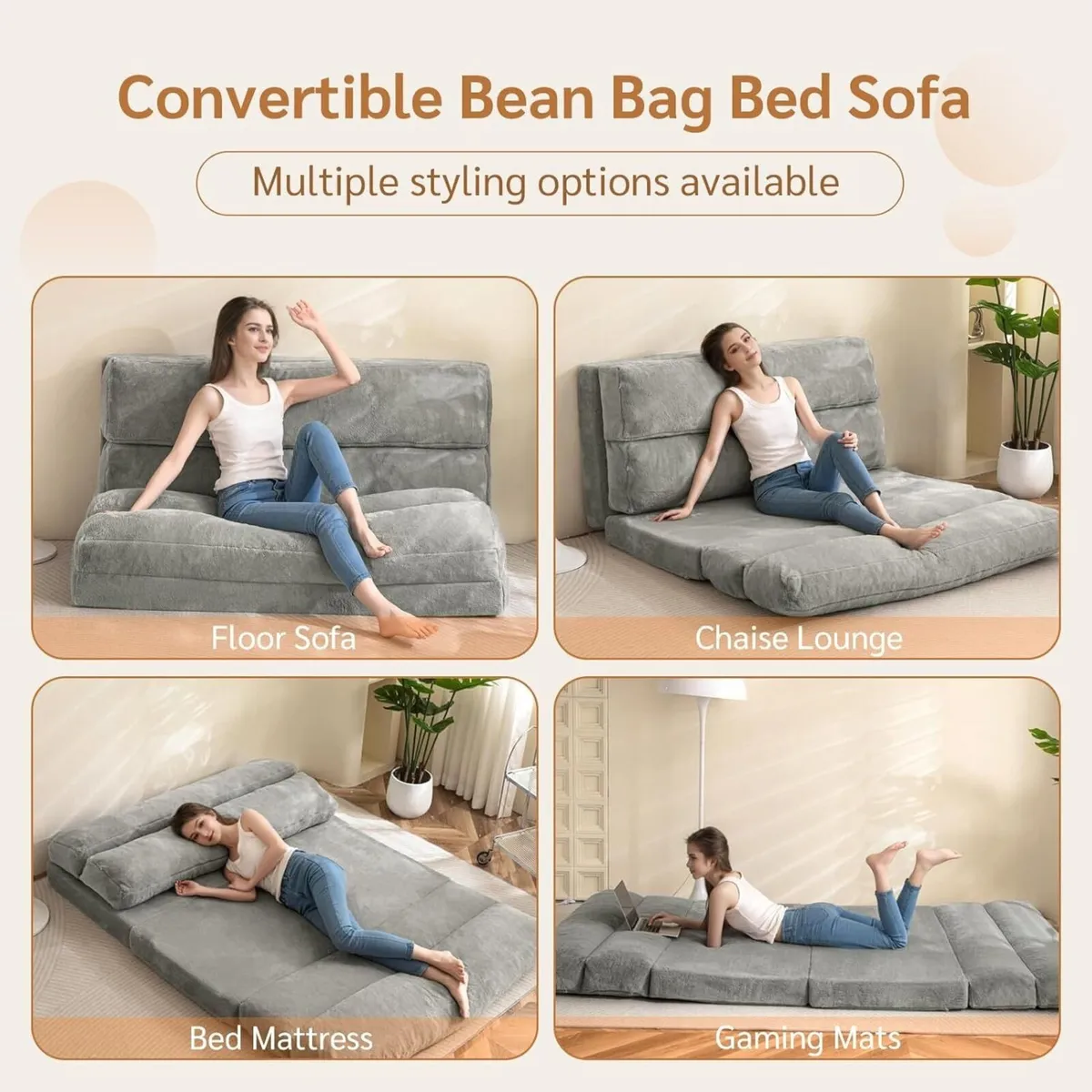 Bean Bag Bed Folding Sofa Floor Mattress for - Image 3