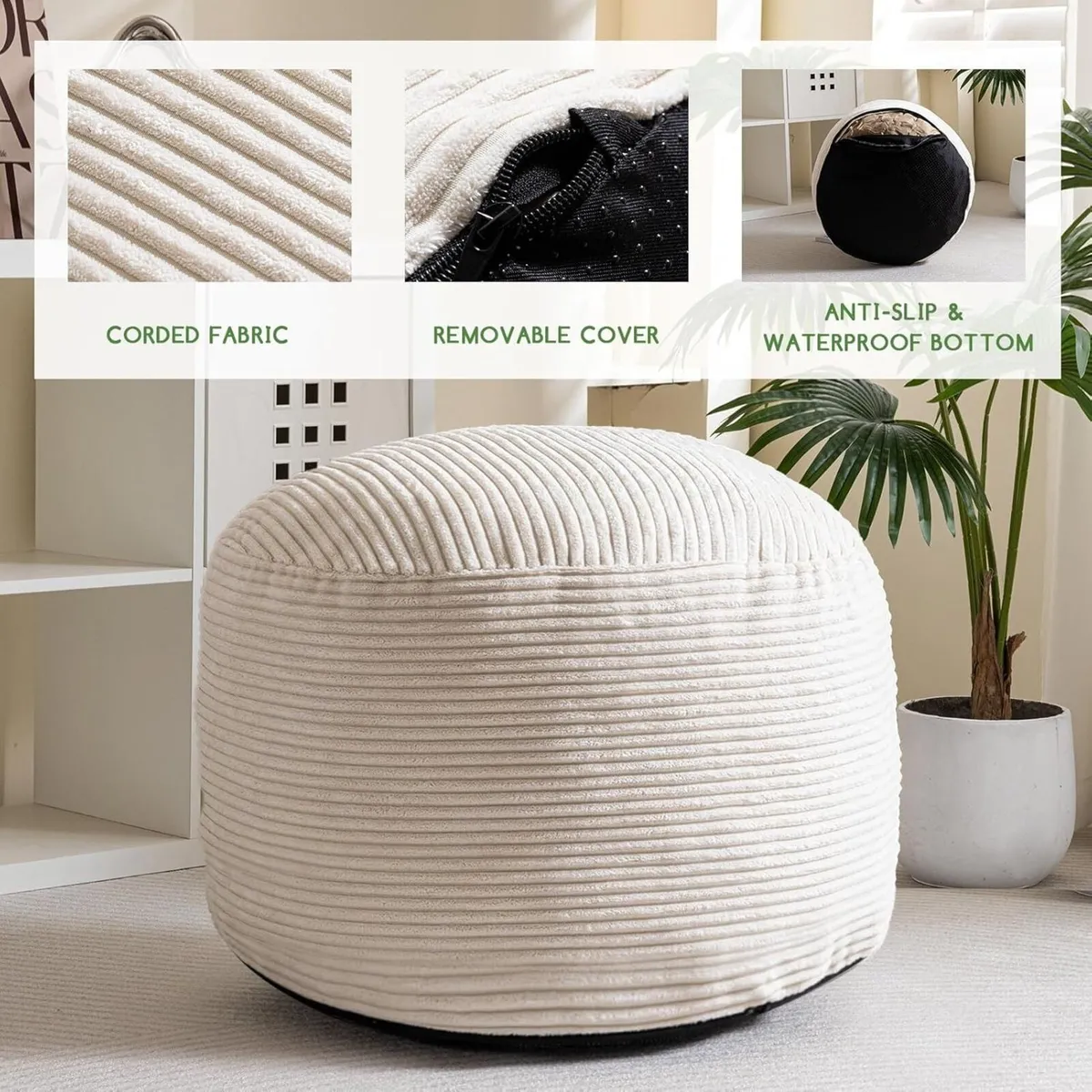 Corduroy Round Beanbags Footstool Bean Bag Pouf - Image 3