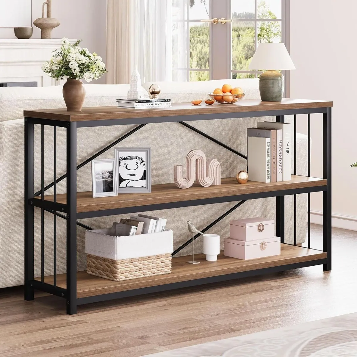 Industrial Console Sofa Table Wood Metal Foyer - Image 3