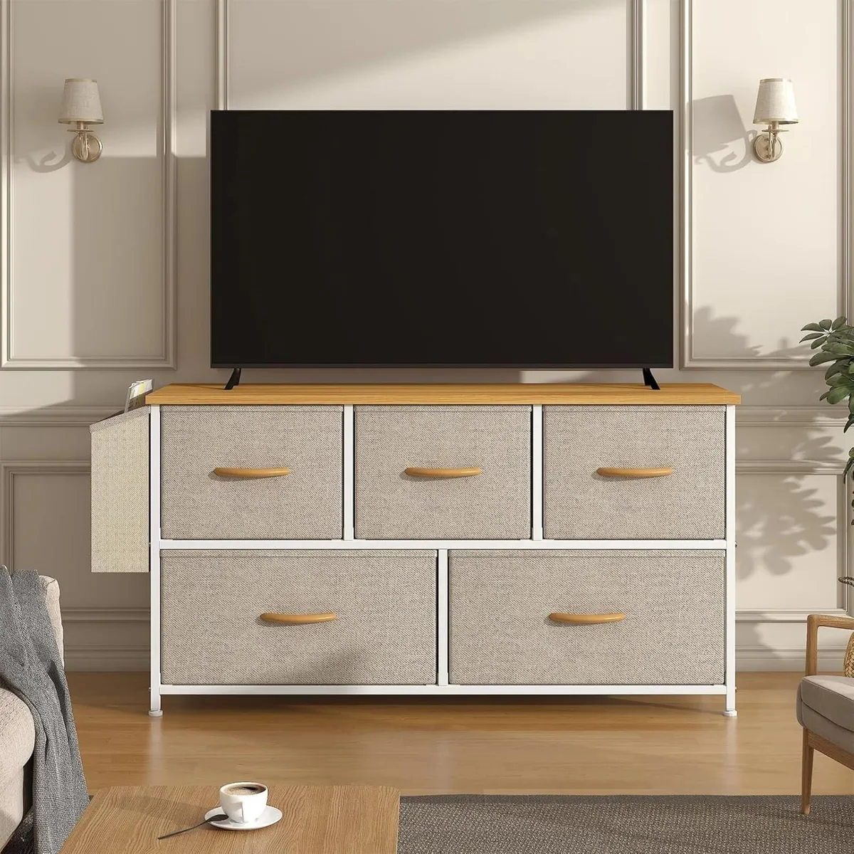 Fabric 5 Drawer Storage Cabinet with Side Pocket - Image 3