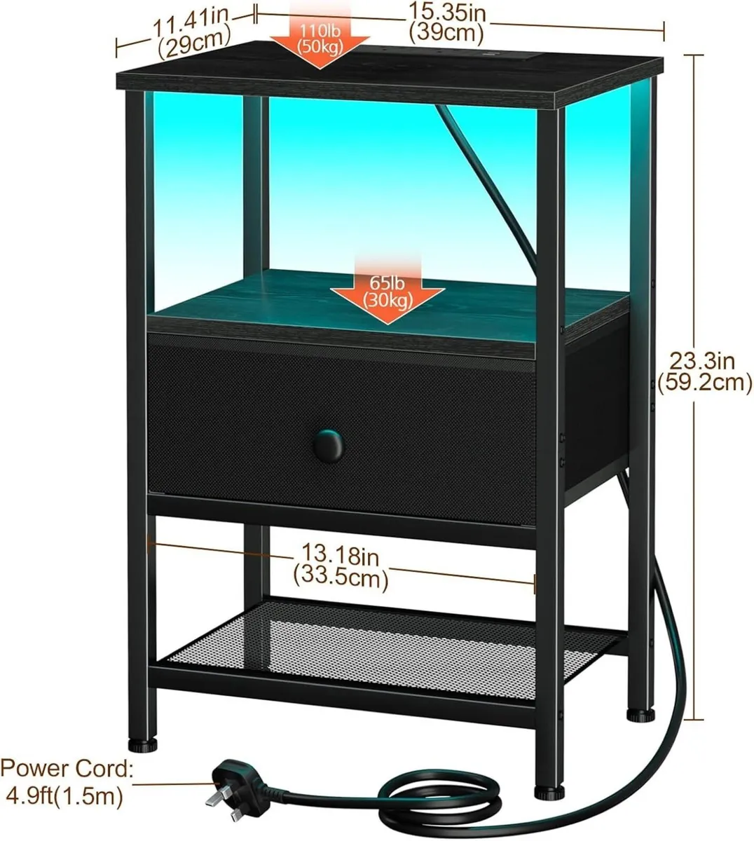 Bedside Table Set of 2 with Charging Station - Image 3