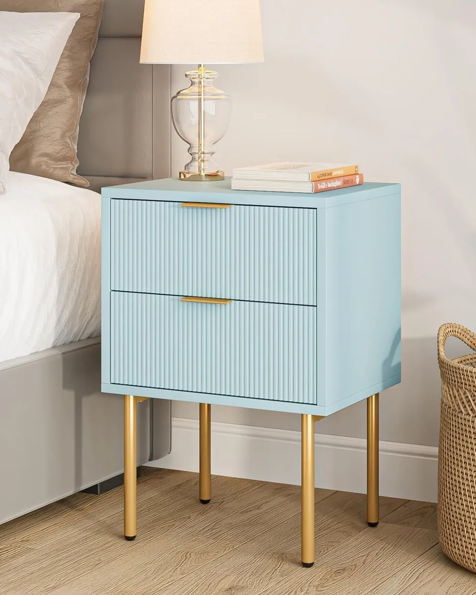 Bedside Table Small Tables with 2 Drawers Wooden - Image 1