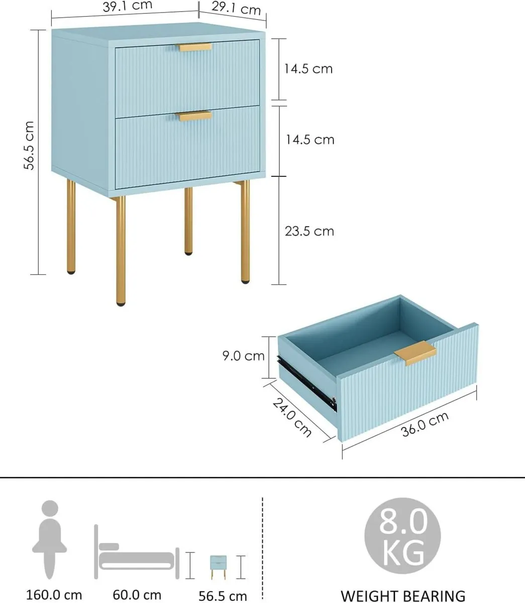 Bedside Table Small Tables with 2 Drawers Wooden - Image 2