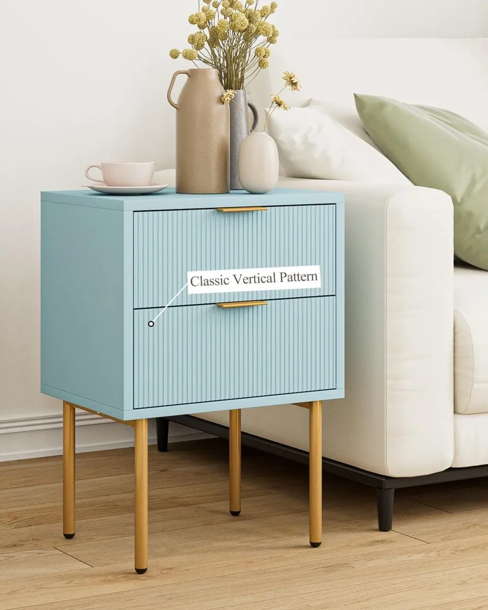 Bedside Table Small Tables with 2 Drawers Wooden - Image 3