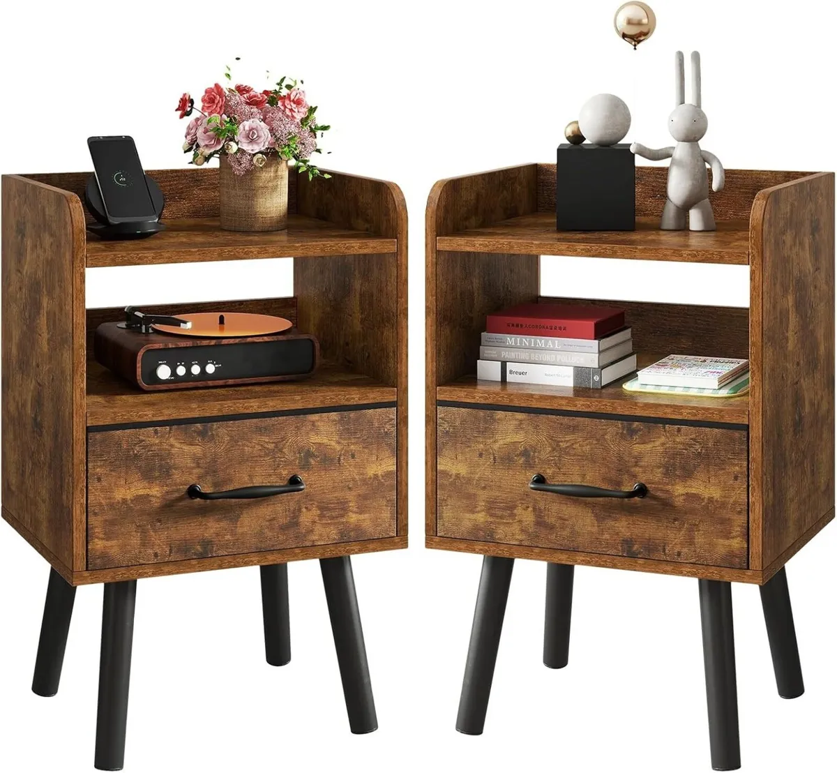 Bedside Table Set of 2 Nightstand Side Wooden - Image 1