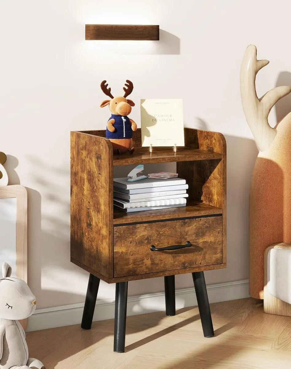 Bedside Table Set of 2 Nightstand Side Wooden - Image 2