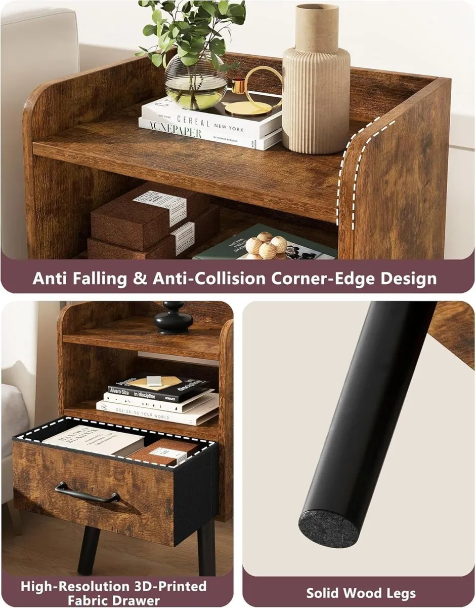 Bedside Table Set of 2 Nightstand Side Wooden - Image 4