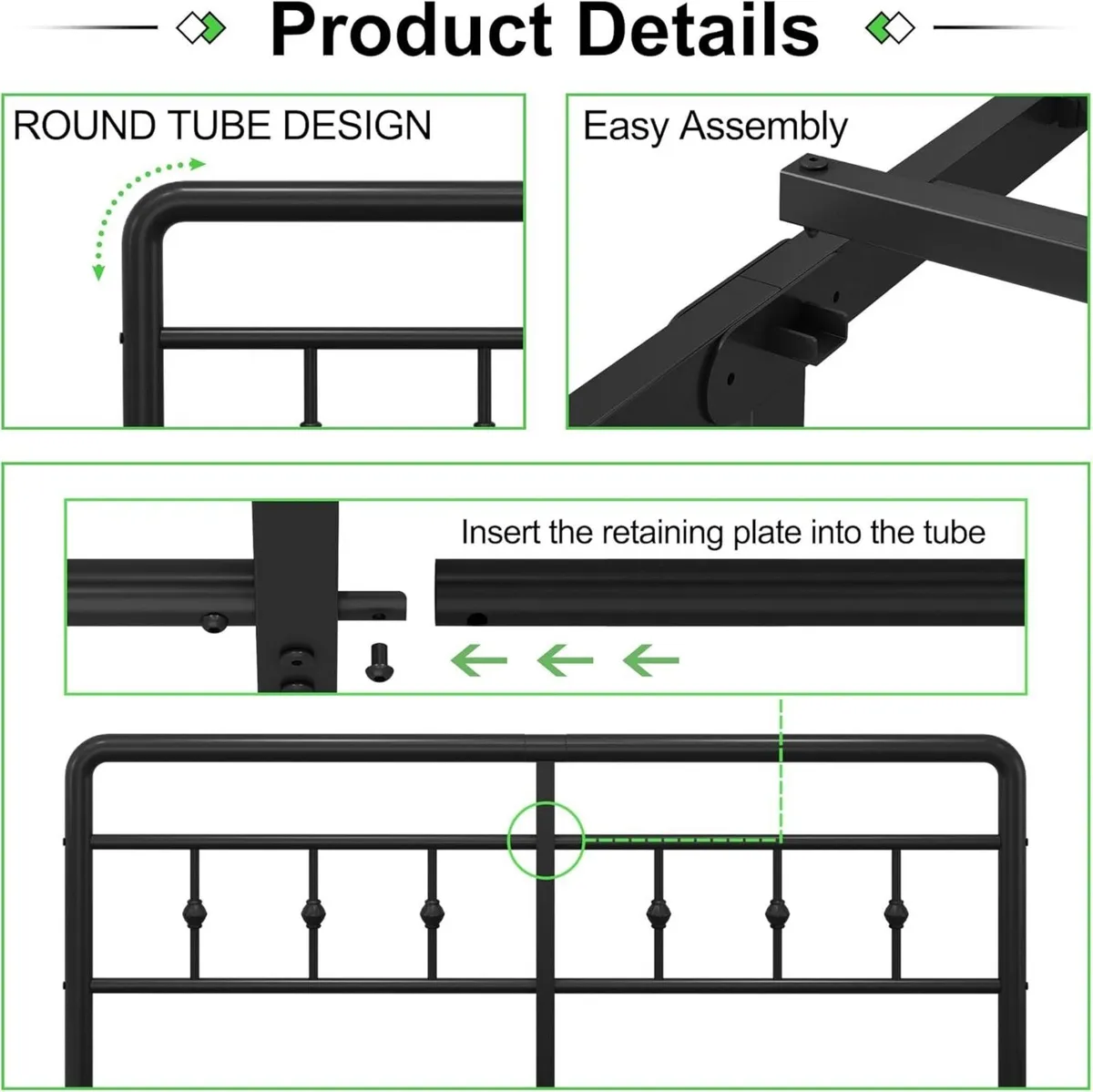 Metal Bed Frame 140x200 cm with Victorian - Image 4