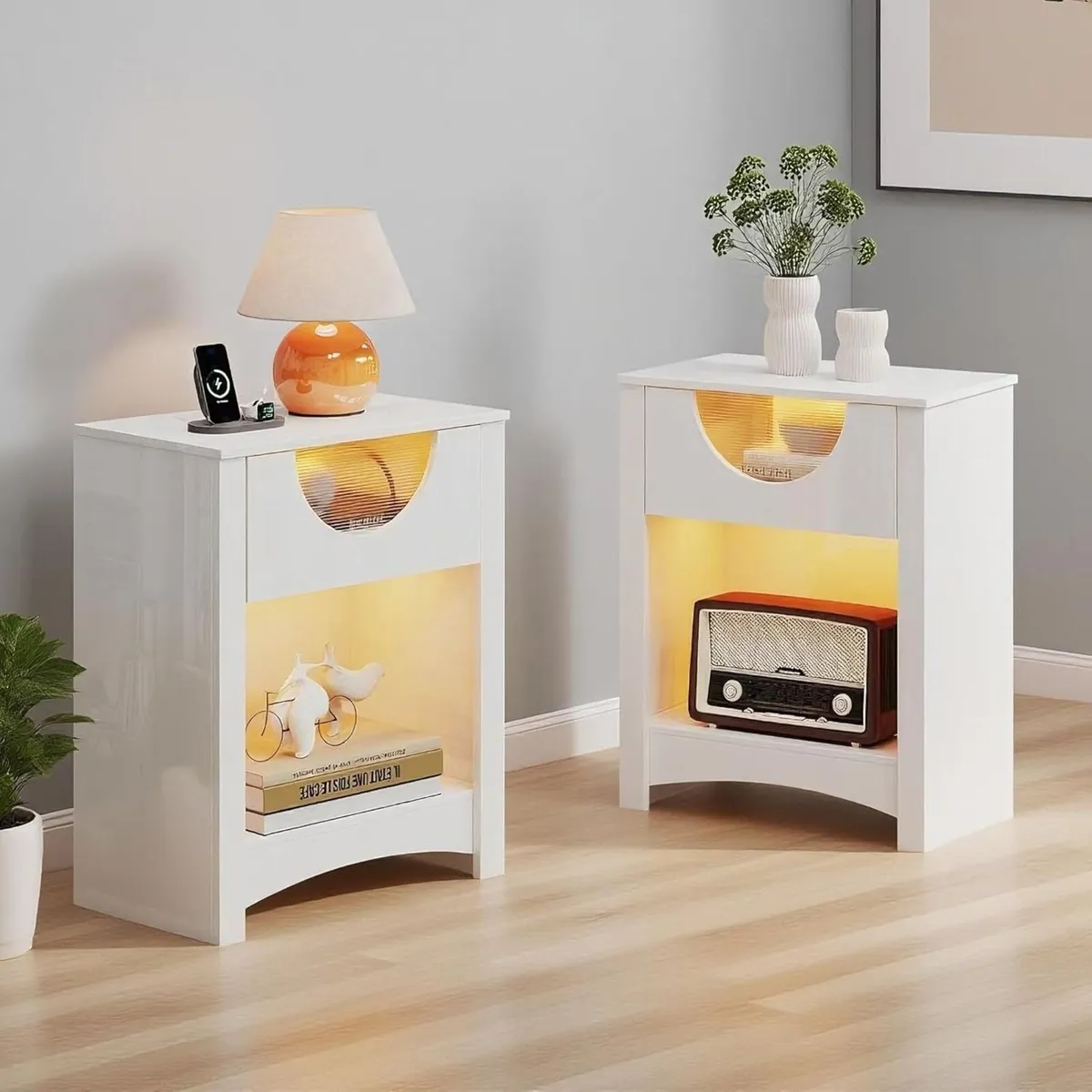 Bedside Table with LED Light USB Port TypeC - Image 1