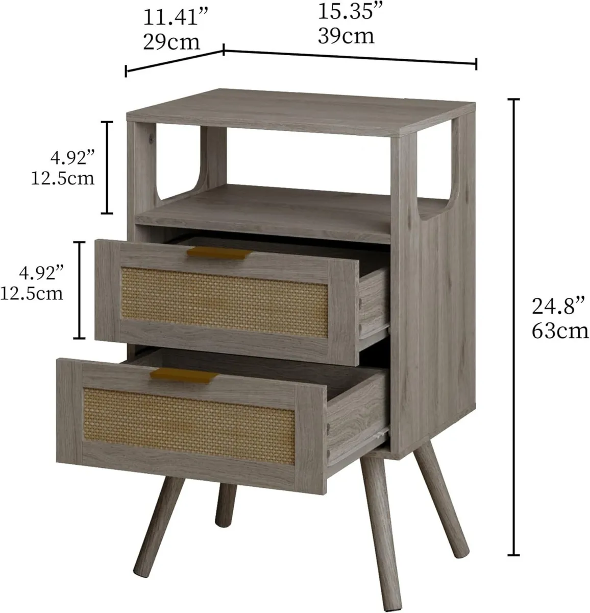 Rattan Bedside Table Farmhouse Nightstand with 2 - Image 2
