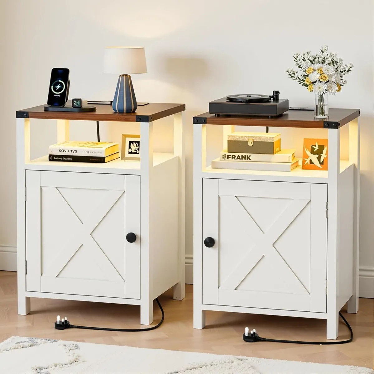 Bedside Table Set of 2 with LED Lights Side - Image 1