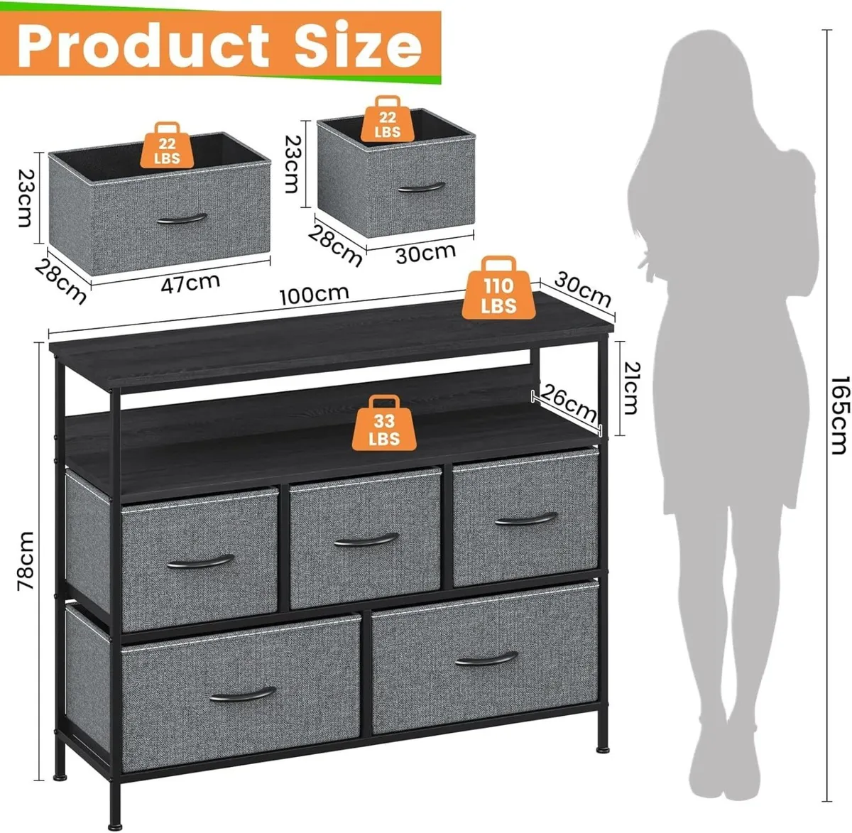 5 Drawer Chest of Drawers with Storage Shelf - Image 2