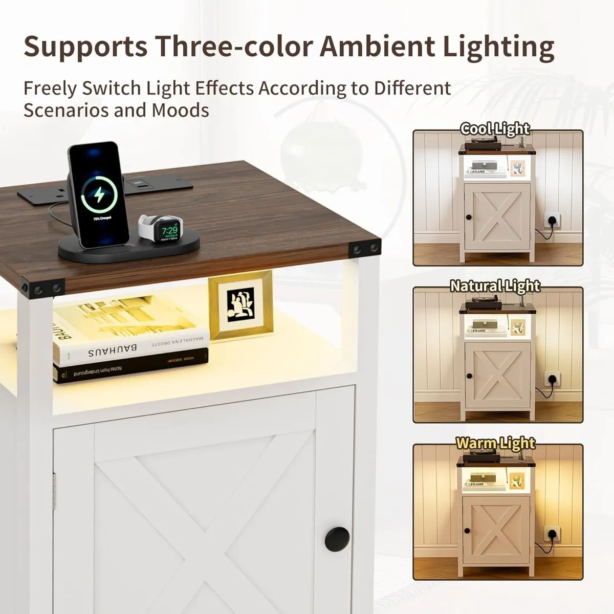 Bedside Table Set of 2 with LED Lights Side - Image 4