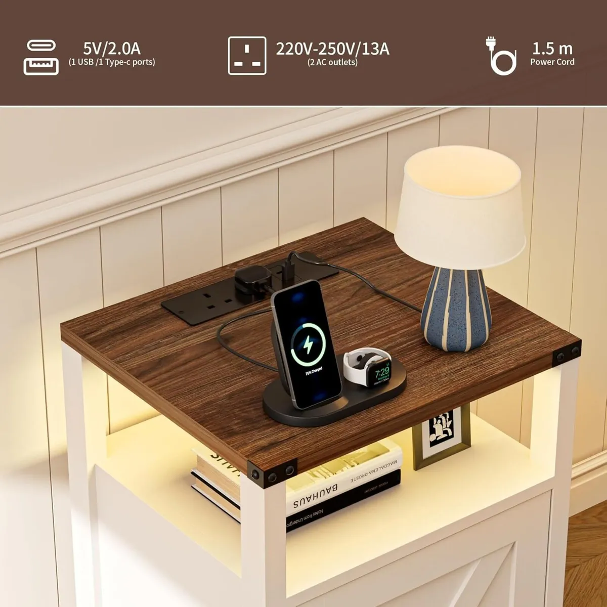 Bedside Table Set of 2 with LED Lights Side - Image 3