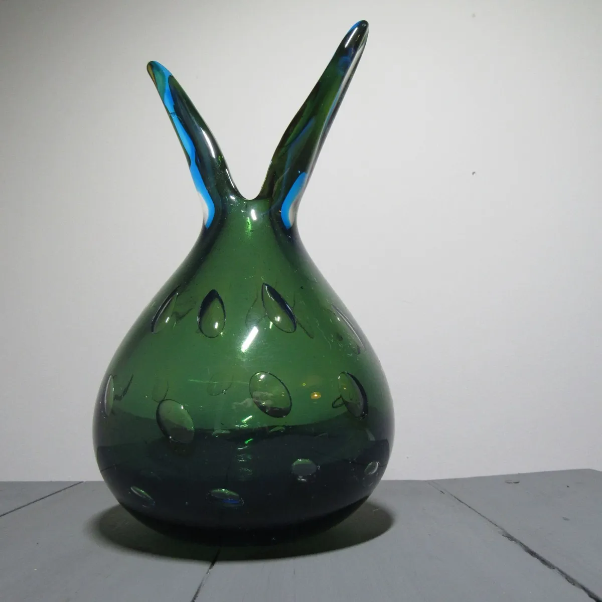 Large Solid Art Glass Vase _ Sculptural Green Blue - Image 1