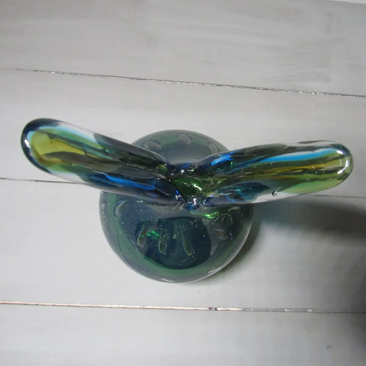 Large Solid Art Glass Vase _ Sculptural Green Blue - Image 4