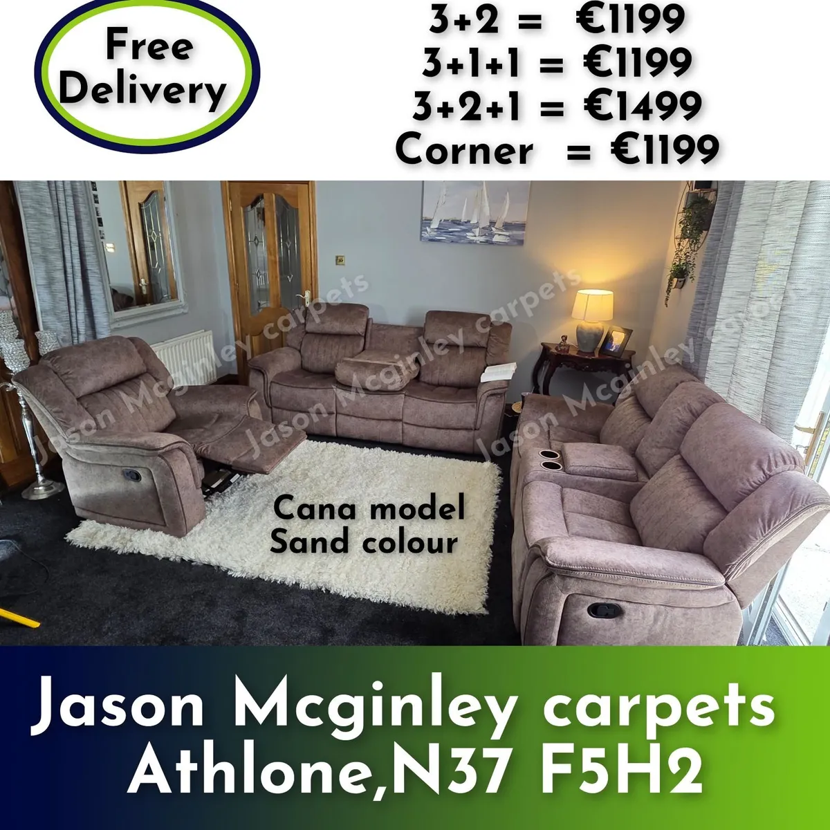 NEW Living Room Sofa - Cana in Grey or Sand - Image 1