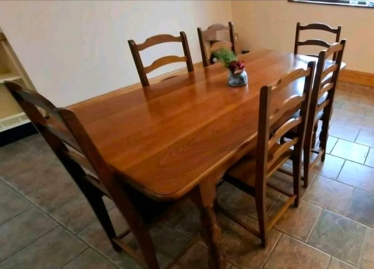 Teak dining table 6 x 3 ft plus 6 chairs - Image 2