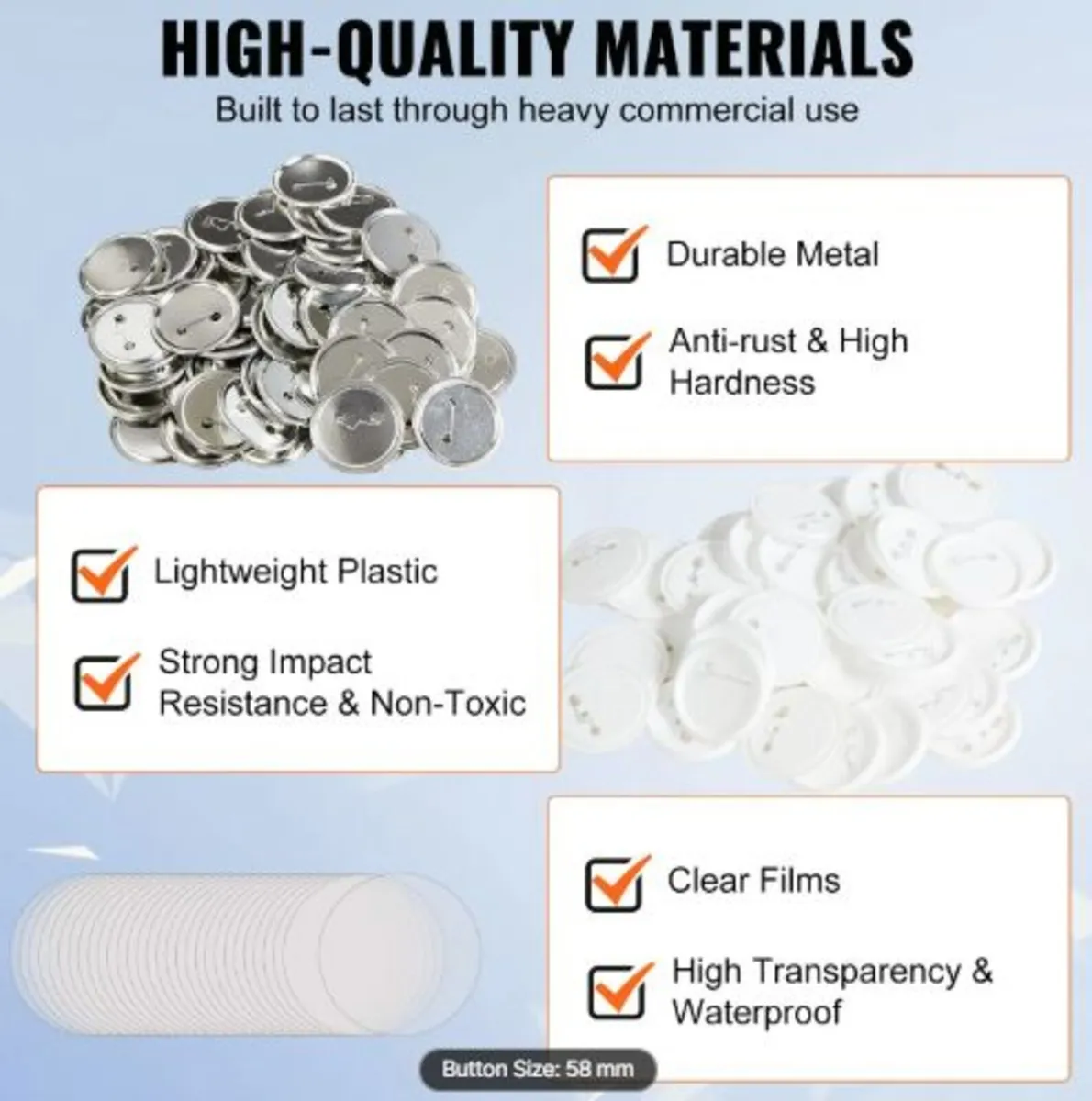 500 Sets 2.25 inch 58mm Pin Back Button Parts, DIY - Image 2