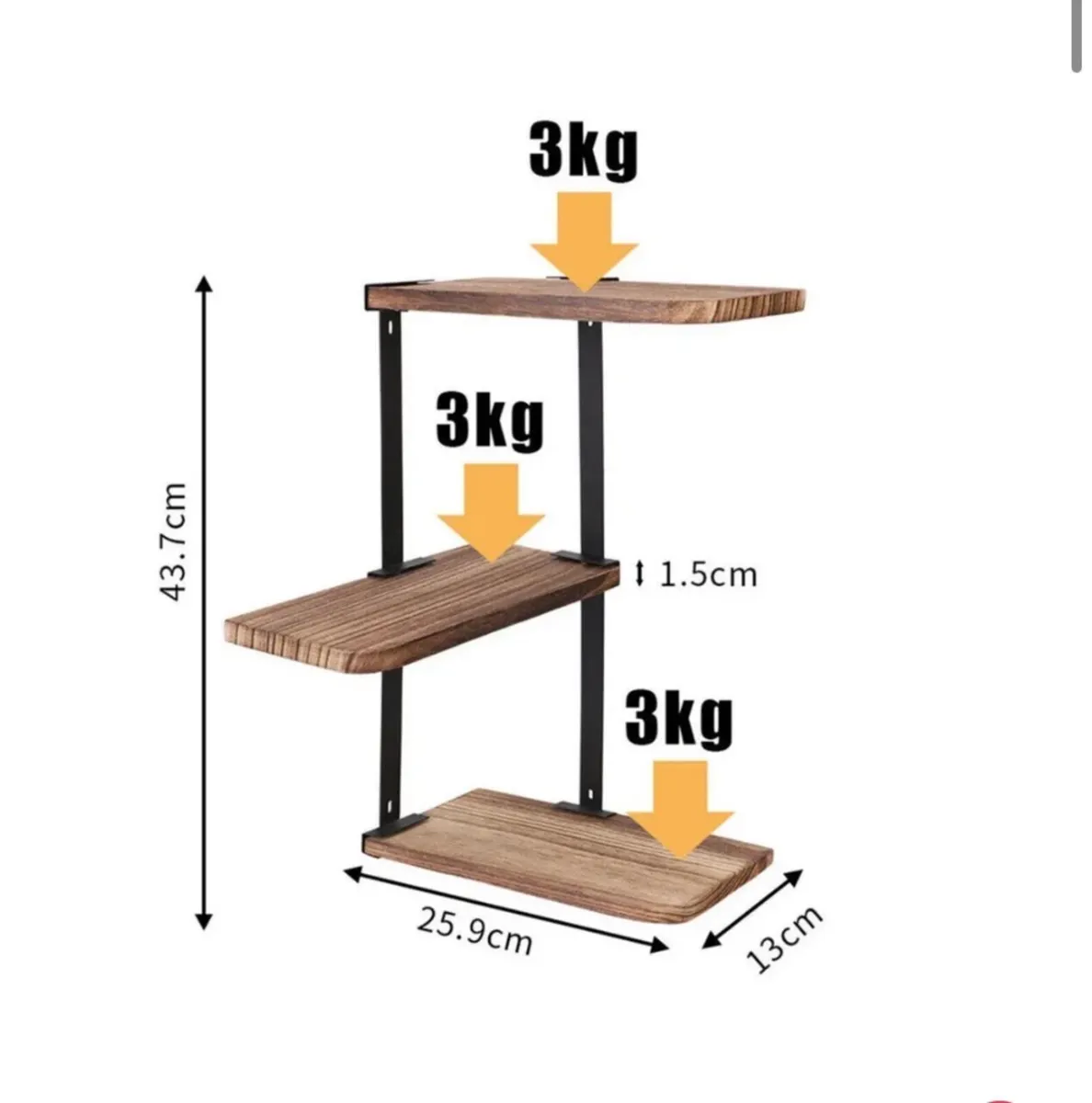 3 Tier Corner Shelf Modern Floating Wall Shelves - Image 2