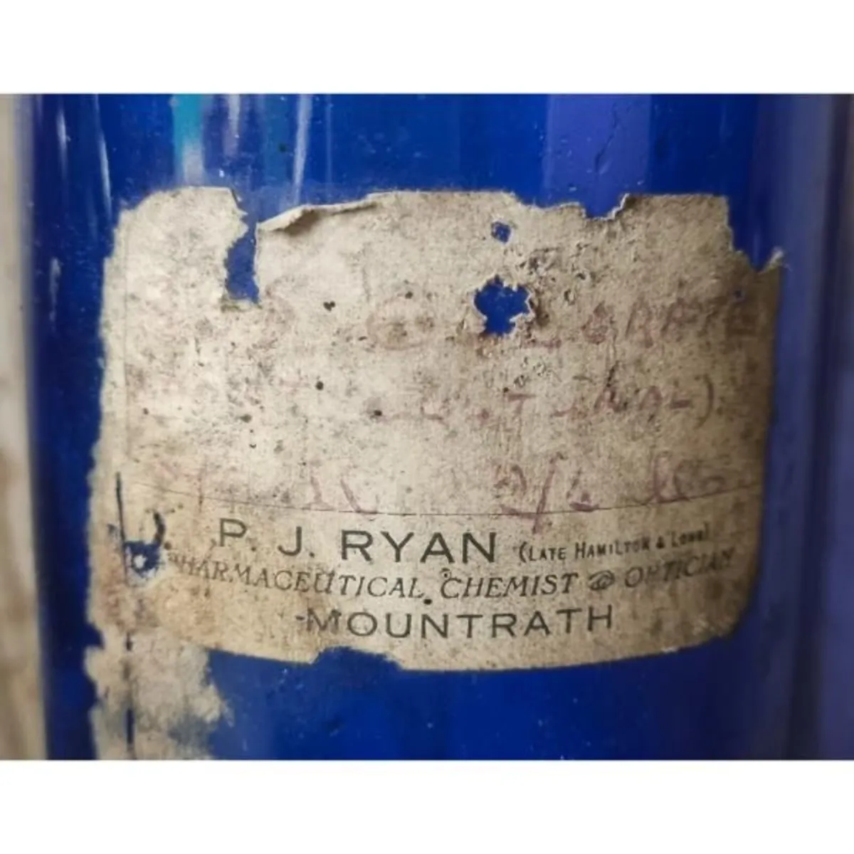 Medicine Jar Blue Glass P.J. Ryan Mountrath KAS957 - Image 1