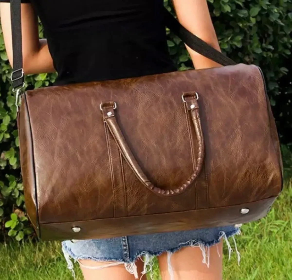 PU Leather Duffle Bag Travel Sports Hand Luggage - Image 4