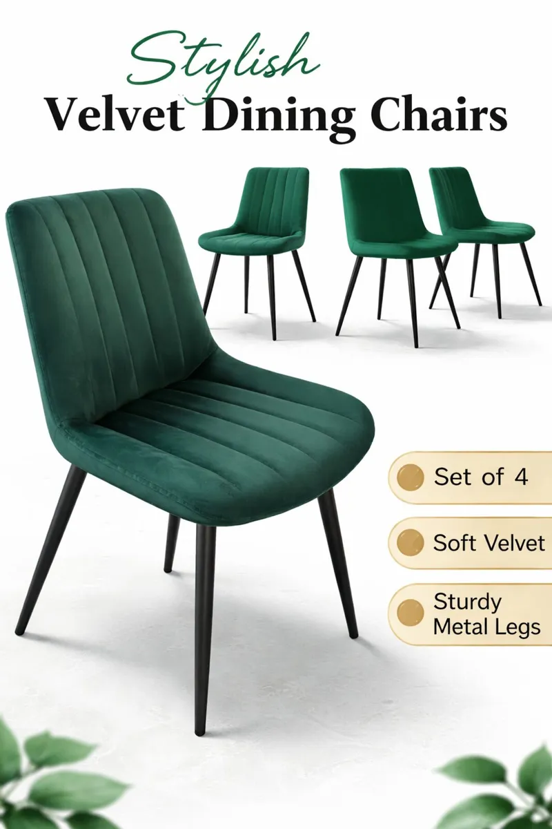 Brand new velvet chairs set of 4 (Dark green) - Image 1