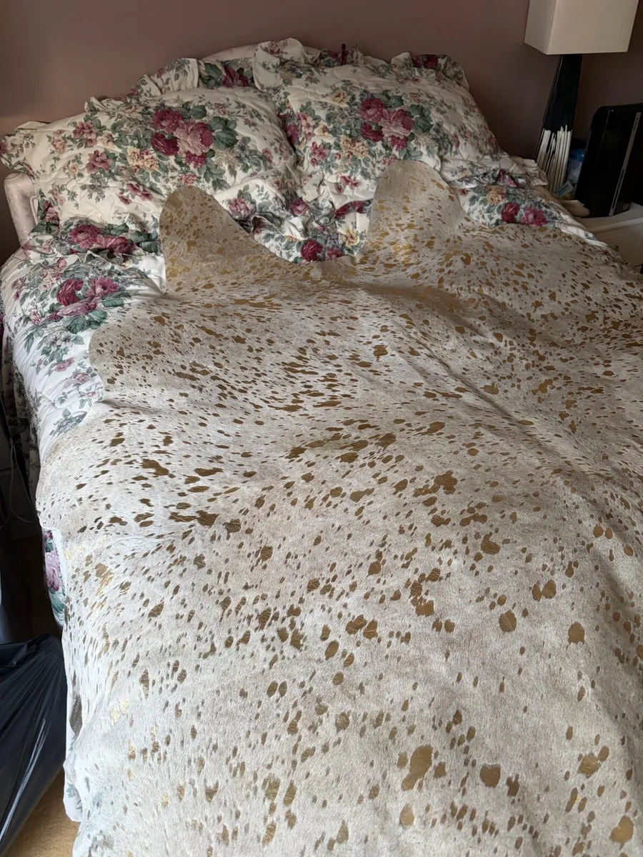 Real leather dappled gold bed spread double - Image 1
