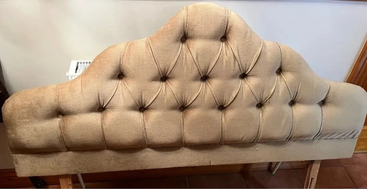 Gold Velvet Double Bed Headboard in Good Condition