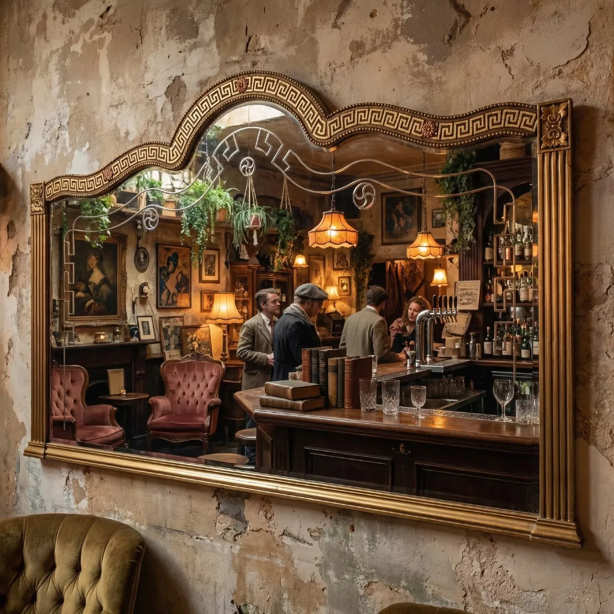 Large etched mirror with greek key design