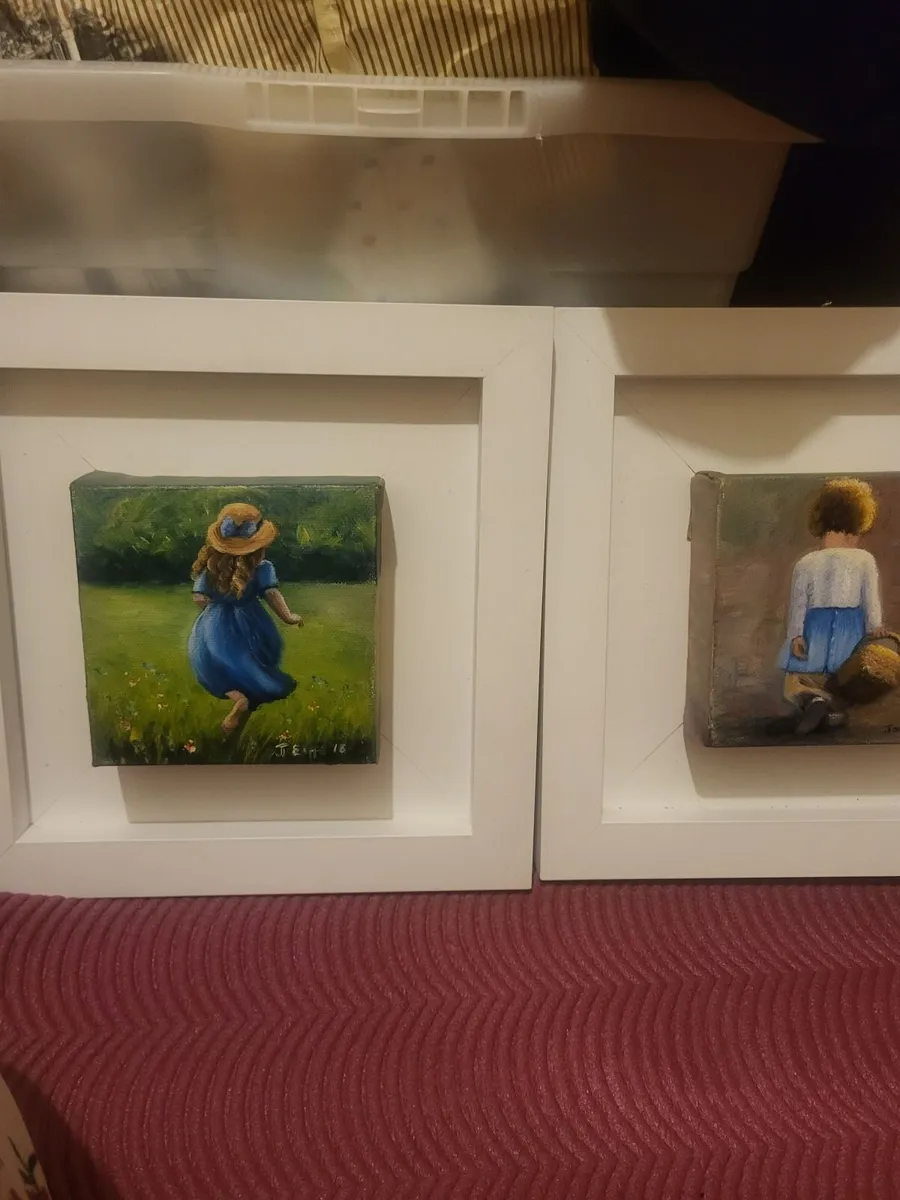 2 small oil paintings on canvas mounted and framed - Image 1