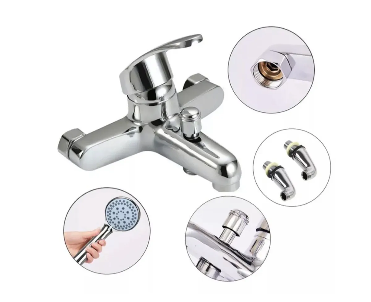 NEW Bathroom Chrome Sink Bath Tap & Shower Head - Image 2