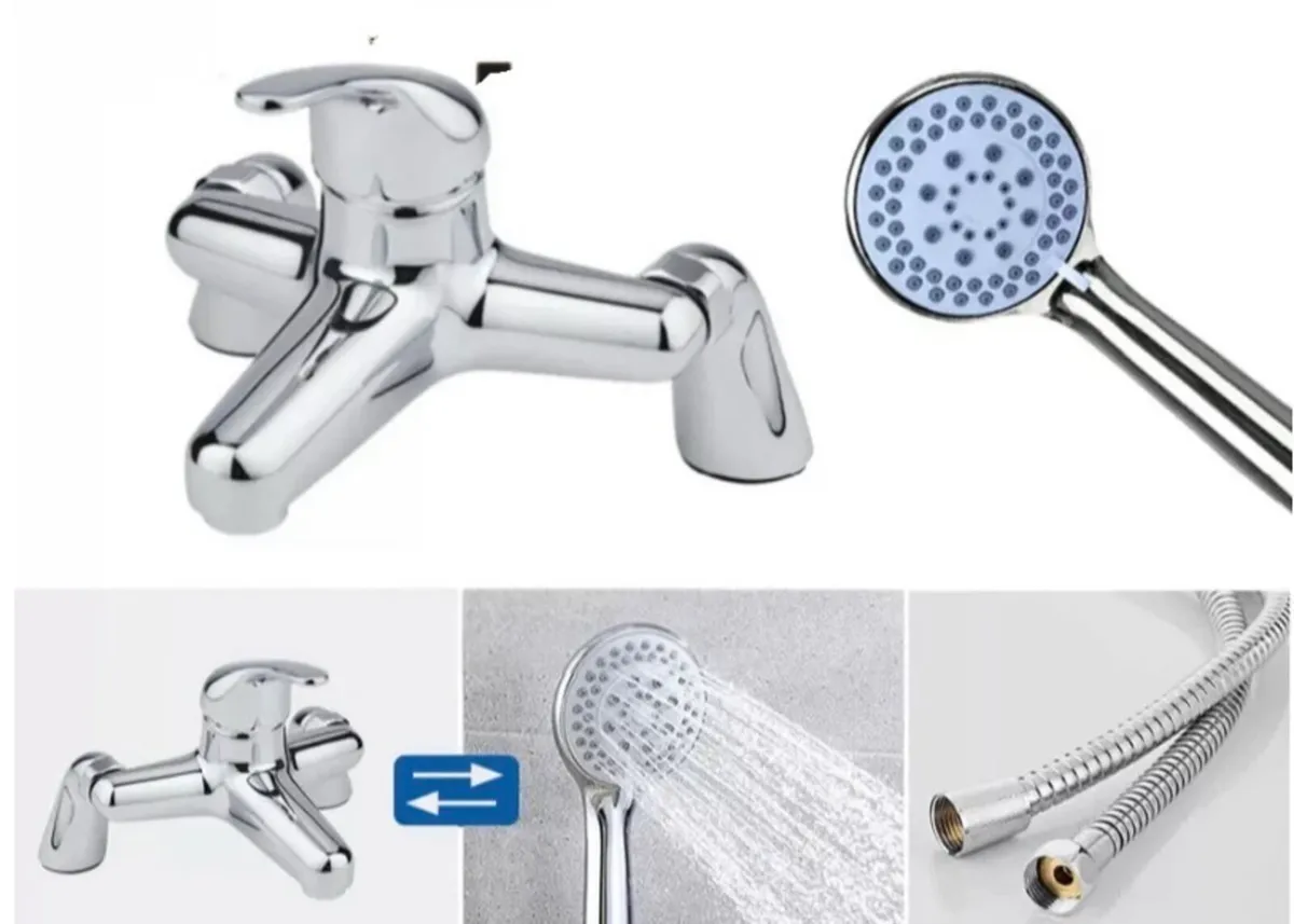NEW Bathroom Chrome Sink Bath Tap & Shower Head - Image 3