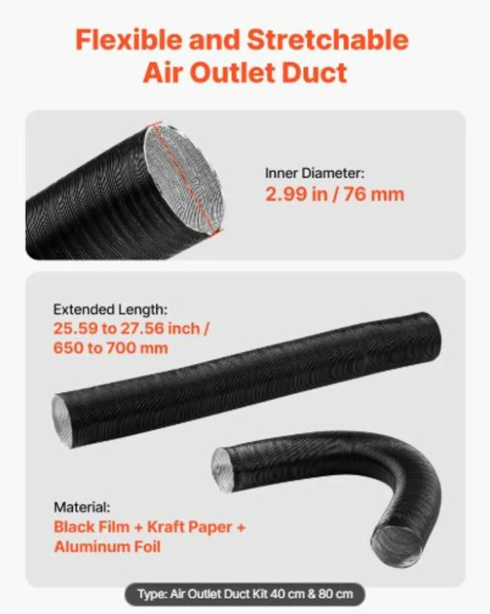 Diesel Heater Pipe Duct Vent Kit, 75mm Heater Pipe - Image 4