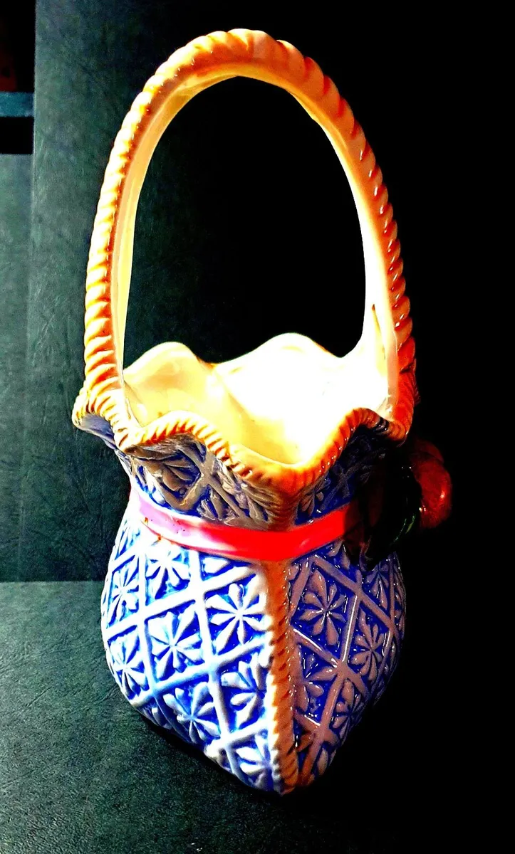 Vintage Signed Majolica Style Posy Basket - Image 4