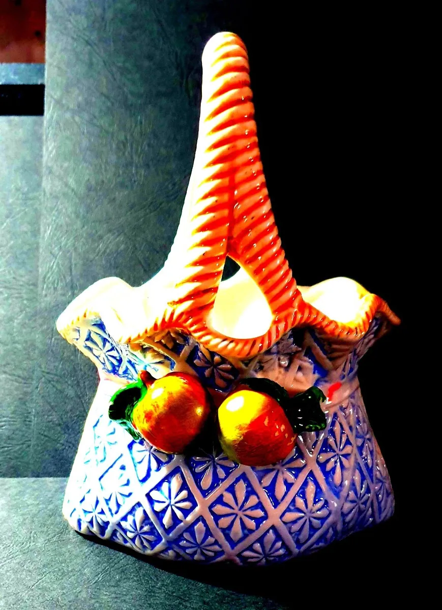Vintage Signed Majolica Style Posy Basket - Image 1