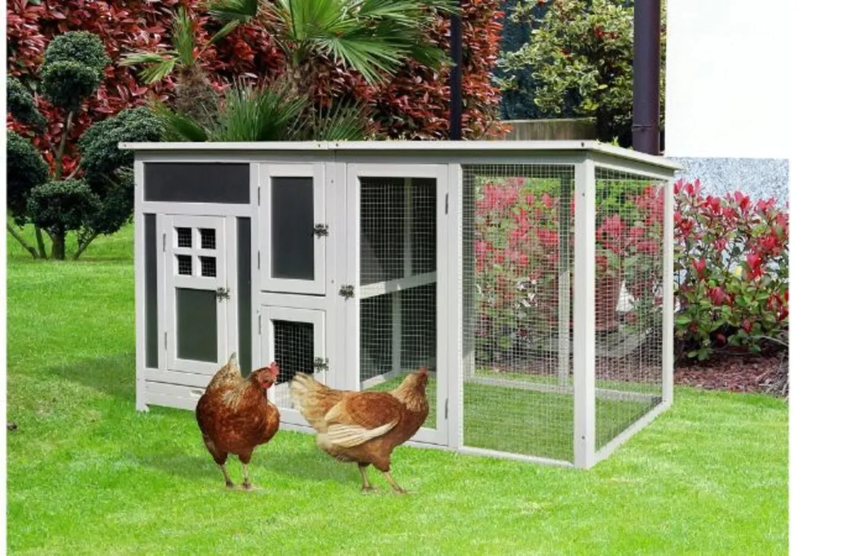 Wood Chicken Coop Hutch Hen House Cage - Image 2