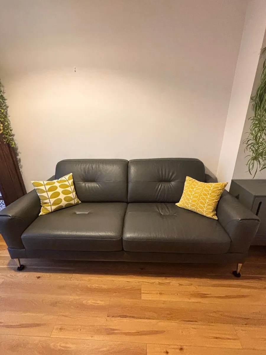 Italian Leather Grey 3 Seater Sofa - Image 1