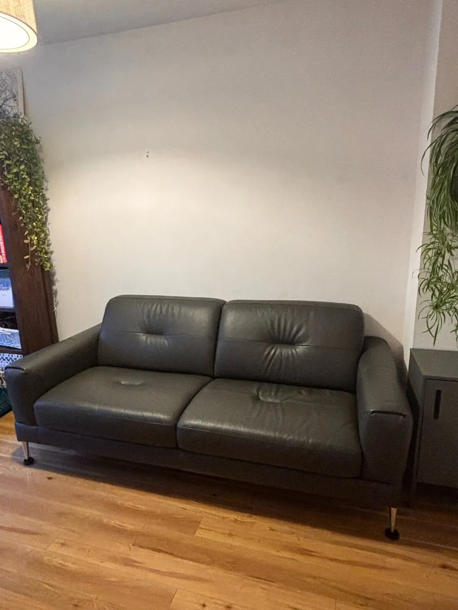 Italian Leather Grey 3 Seater Sofa - Image 3