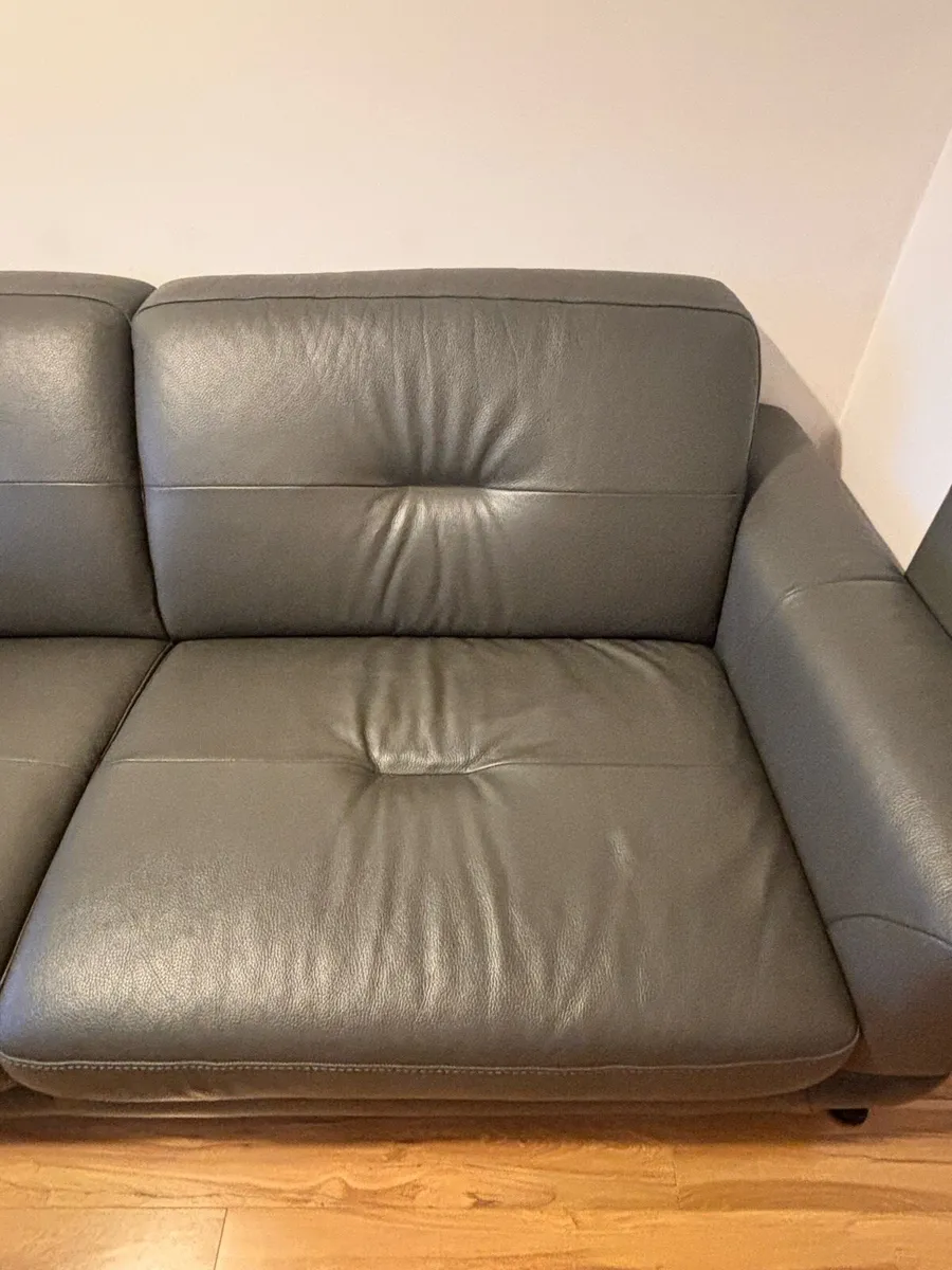 Italian Leather Grey 3 Seater Sofa - Image 4