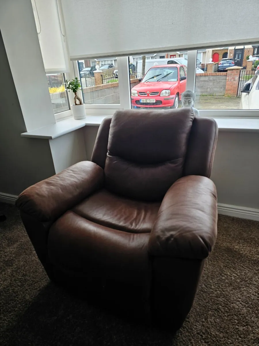 2 Brown Recliner Armchairs + 3-Seater Sofa – Excel - Image 2