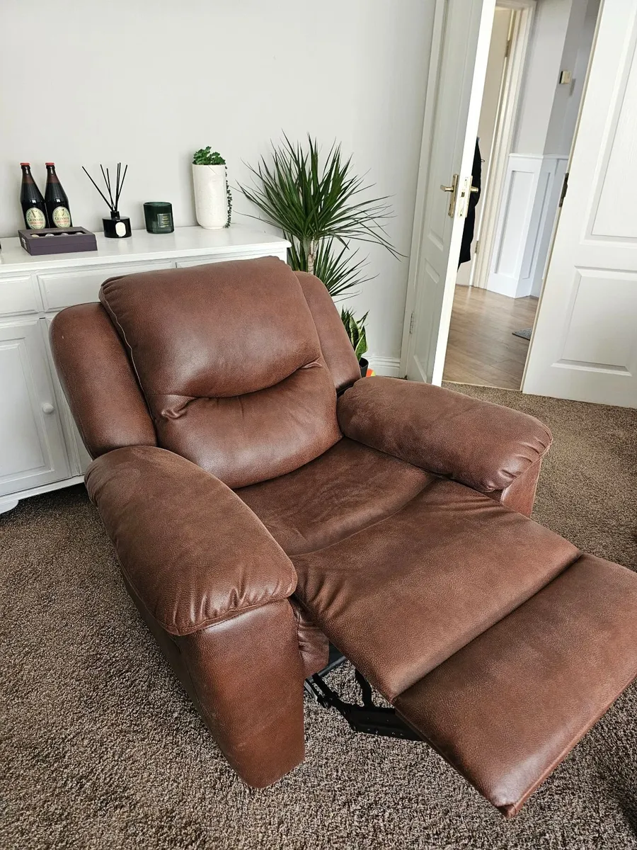 2 Brown Recliner Armchairs + 3-Seater Sofa – Excel - Image 3