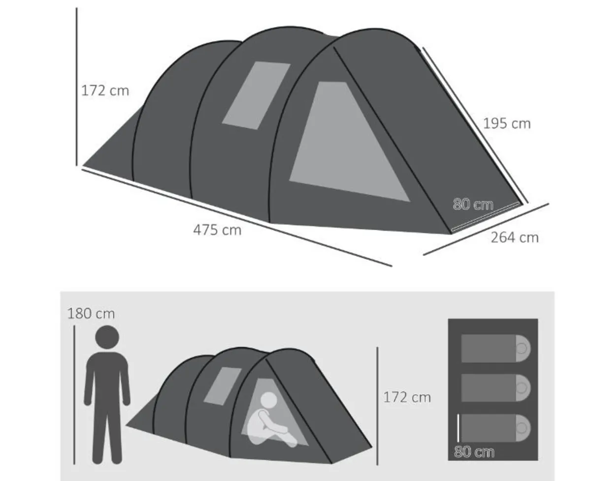 3-4 Man Tunnel Tent, Two Room Camping Tent - Image 4